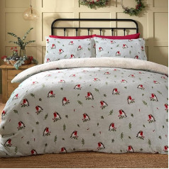 Dreams & Drapes Vintage Christmas Duvet Cover, Super King (260 x 220 cm), Teddy Fleece Duvet Cover, Robin Bedding, Traditional Christmas Bed