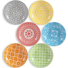 Deep Plate Set, Pasta Plate, Soup Plate, Porcelain Plate Deep for Pasta, Soup, Salad, Spaghetti, 6 Pieces, Ceramic Salad Plate, Pasta Plate, Colourful 680 ml, Microwave and Dishwasher Safe, 20 x 4 cm