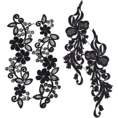 GORGECRAFT 2 Pairs of Lace Applique Floral Embroidery Patch Black Lace Trim Collar for DIY Decorated Craft Sewing Costume (11 x 2.7 ~ 3 in)