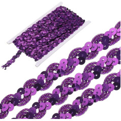 QUARKZMAN 11 Yard Sequin Beads Lace Trimmed 0.6 Inch Wave Sequins Braid Trimmed Stripes Sequins Ribbon Trimmed for Crafts Embellishments Costume Dark Purple