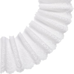 MAYJOYDIY 5 Yards Wide Cotton Lace Trim with Eyelets 7.2 Inch White Floral Embroidery Pleated Lace Ribbon Ruffled Embroidery for Sewing Bridal Dress Blankets Pillows DIY Decorations