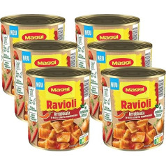 MAGGI Ravioli Arrabbiata, in Extra Spicy Tomato Sauce, Dumplings Filled with Spicy Meat, Delicious Ready Meal, Ideal for Camping, Pack of 6 (6 x 800 g)