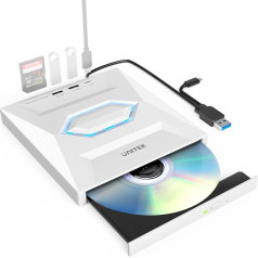 Unitek External CD DVD Drive, USB C Portable CD/DVD +/-RW Drive/DVD Player with SD Card Reader USB 3.0 USB C Hub CD ROM Burner Compatible with Laptop Desktop PC Windows Linux OS Surface Apple