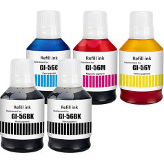 LAIPENG GI-56 GI56 Ink Compatible with Canon GI56 GI-56 MAXIFY GX7050 GX4050 GX6550 GX6050 GX3050 GX5050 GX5550 Printer 5-Colour Multipack (Black x 2/Cyan/Magenta/Yellow)