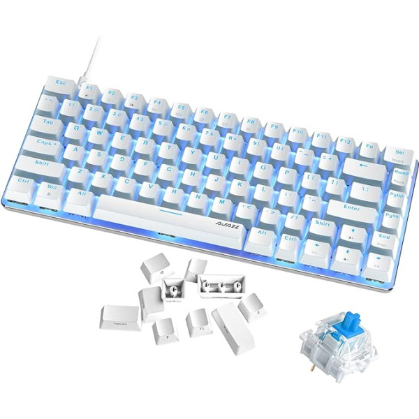 AK33 Ultra Compact Mini USB Gaming Keyboard 75% Wired LED Backlit Additional Side Engraved Keycaps for Office/PC/Mac Gamer, QWERTY Layout for Typists