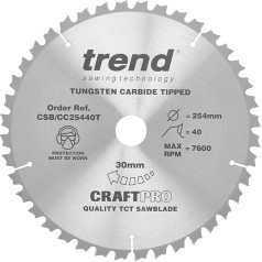 Trend Wood Cordless Cutting Saw Blade, 254 mm Diameter, 30 mm Bore, 40 Teeth, HW, 2.5 mm Cutting Width, -5° Hook, CSB/CC25440T