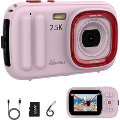 Digital Camera 48MP Digital Camera 2.5K with 32GB SD Card, Supports 16x Digital Zoom for Children Aged 4 to 15 Years, Photography Beginners, Teenagers Students (Pink)