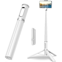 TONEOF 152 cm Selfie Stick Tripod, Extendable All-in-1 Mobile Phone Tripod Made of Aluminium with Wireless Remote Control and 9 Telescopic Rods, Rotatable Mobile Phone Holder for iPhone/Android, White