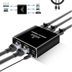 1000 Mbit/s RJ45 Ethernet 1 to 4 Splitter Adapter, 4 Ports for Simultaneous Use, High Speed Internet LAN Socket Extension with USB Type-C Power Cable
