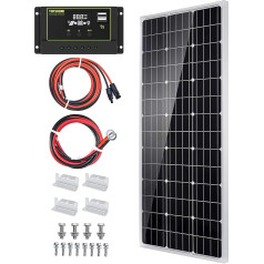 10W, 20W, 100W, 12V Mono-crystalline Solar Panel Kit with 10A, 20A Solar Charge Controller + Extension Solar Cable for Motorhome, Boat, Off Grid System, 12 Volt Batteries