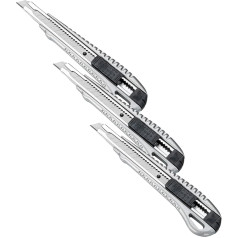 Dahle Professional Cutter (9mm Snap Off Blade, Metal Casing, for Professional Needs) Silver (Pack of 3)