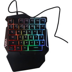 Bewinner One-Handed Gaming Keyboard, Colourful Backlight, Professional Gaming Keyboard, 35 Keys, Quiet Keys, USB Interface, Ergonomic RGB Gaming Keyboard for PC