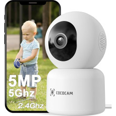 COCOCAM 5MP Indoor Surveillance Camera, 2.4/5GHz WiFi Surveillance Camera for Baby/Animal, 355°P 95°T, AI Motion Detection, Automatic Tracking, 2-Way Audio, Cloud/TF, Compatible with Alexa