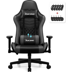 minnouat Gaming Chair, Office Chair Rocker Function up to 170°, Gaming Chair with Adjustable Lumbar Cushion, Armrest and Headrest, Gamer Chair Comfortable Seat Cushion, Gaming Chair 150 kg Load
