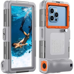Lanhiem Waterproof Mobile Phone Case IP68 Universal Diving Professional Mobile Phone Underwater Case Waterproof Deep 15 m for iPhone Samsung Huawei Xiaomi Snorkelling Surfing Case, Grey-Orange
