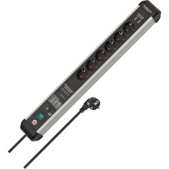 Brennenstuhl Premium Protect-Line 6-Way Power Strip with USB and Surge Protection (3 m Cable, 2-Way USB 3.1 A, with Switch, Made in Germany) Silver/Black