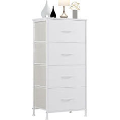Sweetcrispy Chest of Drawers with 4 Drawers, Fabric Drawer Cabinet, Narrow Cabinet, Bedroom, Industrial Style for Living Room, Children's Room, Hallway Storage Cabinet, White