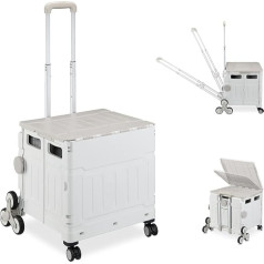 Relaxdays Shopping Trolley Stair Climber Folding Shopping Basket with Wheels Lid Tilt Telescopic Handle Grey/White Pack of 1