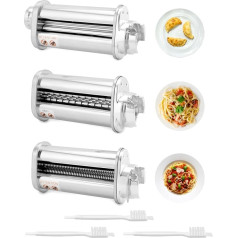QWORK® Set of 3 Pasta Leaf Rollers, Spaghetti Cutter, Fettuccine Cutter, Pasta Attachment Made of SUS304 Stainless Steel, Compatible with Bosch Food Processors MUM5 MUM4 and Part of the MUM2 Series