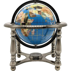 Unique Art 10-Inch Tall Turquoise Ocean Gemstone World Globe with 4 Leg Silver Stand