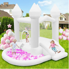 White Bouncy Castle Children with Blower, Indoor & Outdoor Bouncy Castles with Slide, Large Ball Pit, Bounce House for Garden, Wedding Party, Children's Birthday, Party, Gifts