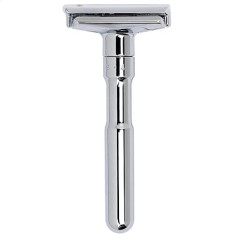 MERKUR Futur 701 Safety Razor | Designer Classic Gloss Chrome | Two Piece Razor with Straight Cut | Ideal for Wet Shaving | Die-Cast Zinc | Brass Handle | Made in Germany