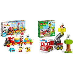 LEGO 10941 DUPLO Disney Mickey and Minnie's Birthday Train, Toy Train with Cake and Balloons, from 2 Years, and 10969 DUPLO Town Fire Engine Toy, Educational Toy for Toddlers from 2 Years