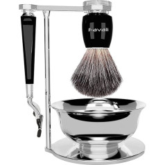 Favali 4-in-1 Shaving Brush Set, Safety Razor Stand with Shaving Bowl, Imitation Badger Hair, Wet Razor (with Mach 3), Wet Razor Brush Set - Stainless Steel Chrome-Plated