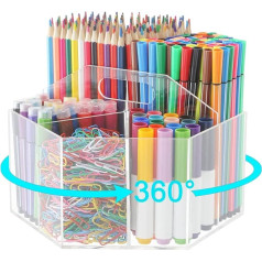 Quanerba Rotating Acrylic Pen Holder, Desk Organiser, Pen Holder, Pen Holder, Table Organiser, Multifunctional Organiser, 360 Degree Rotating Office Organiser
