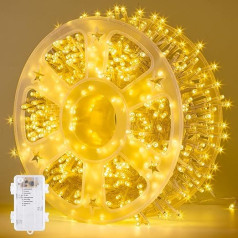 GlobaLink 1000 LED Fairy Lights Battery, 25 m Christmas Lighting Outdoor with Timer, 8 Modes, Cluster Fairy Lights for Indoor and Outdoor Use, Christmas Railing, Balcony, Garden Decoration, Warm White