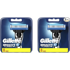 Gillette Mach3 Turbo Blades Interchangeable for Men's Razors Pack of 8, with Blades Harder than Steel for Shaving Up to 15 Times per Blade (Pack of 2)