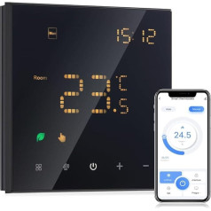 Decdeal WiFi Smart Thermostat Room Thermostat Water Thermostat Underfloor Heating Remote Control Programmable 3A Adjustable Brightness Compatible with the App Tuya/Google Home (Black)