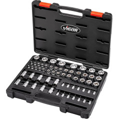 ViGOR T+ Socket Set V7920N, 60 Tools, 1/4 Inch, 3/8 Inch, 1/2 Inch Square, E+ Profile, T+ Profile, for BMW, VAG, Mercedes Benz, Audi, Man, Ford, Opel