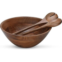 Folkulture Wooden Salad Bowl Set with Serving Spoons, 12