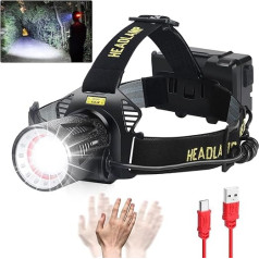 LED Rechargeable Headlamp, 150,000 LM Super Bright Headlamp for Adults with Motion Sensors, 7 Modes, Zoomable, IP68 Waterproof Head Lamp, 10000 mAh Battery, for Jogging Headlamp Rechargeable