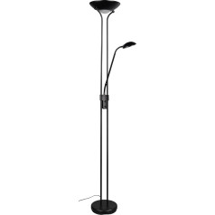 Reality Leuchten Spock R42292132 LED Floor Lamp Metal Black Matt Glass White Floodlight 19 Watt LED Reading Arm 5 Watt LED Dimmer