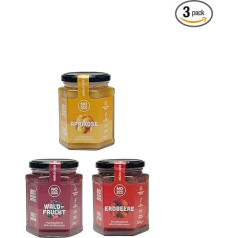 No Sugar Sugar Fruit Spread Tasting Set Strawberry, Forest Fruit, Apricot, No Added Sugar, at least 80% Fruit Content with Erythritol and Stevia, Bread Spread Made in the EU (260 g each)