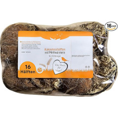 Blumixx Coconut Halves with Mealworms - Bird Food, Wild Bird Food, All Season Food, Protein Rich, Easy Hanging, Squirrel Feed, Pack of 16