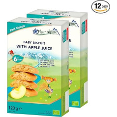 Fleur Alpine Baby Biscuits with Apple Juice - 12 x 2 Delicious Baby Snacks for Delicious, Smooth Breakfast Porridge or Snack for in Between | Simple Whole Grain Snack Biscuits without Added Sugar | 6