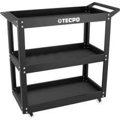 TECPO Tool Trolley with 3 Loading Areas Including Foam Insert for Protection, 300 kg Load Capacity, Workshop Trolley with Hole Strip for Tools - Suitable as a Transport Trolley