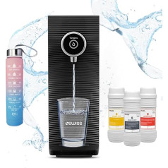 4SWISS Home Water Filter System, 5-Stage Direct Drinking Water Filter System with Three Interchangeable Cartridges and Four Water Dosing Modes (Black)