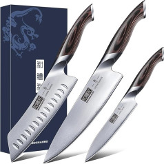 HOSHANHO Professional Kitchen Knife Set Made of Stainless Steel, with Chef's Knife, Santoku Knife, Utility Knife, 3-Piece Set