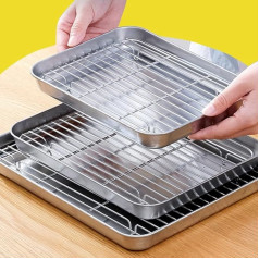 Baking Tray and Rack Set, Stainless Steel Chef Baking Mould, Biscuit Tin, Toaster Baking Tray for Cooking/Roasting/Cooling, 31 x 24 x 2.5 cm
