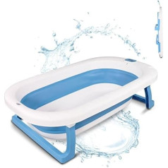 Mobiclinic® Kids, Baby Bathtub, Foldable Bubba, Non-Slip Interior, Easy to Carry, Hanging Bracket, European Brand, Includes Drain Pipe, Non-Slip Feet, Safe, Colour Blue