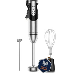 MegaWise Pro Titanium Reinforced 3-in-1 Hand Blender, Powerful Motor with 80% Sharper Blades, 12-Speed Cable Mixer, Includes Whisk and Milk Frother (Black)