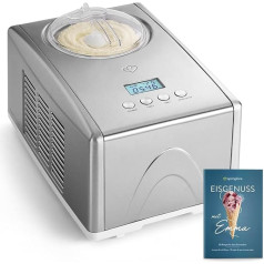 Emma Ice Cream Machine 1.5 L with Self-Cooling Compressor 150 W, Stainless Steel with Removable Ice Container, includes recipe book