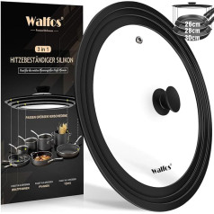 Walfos Universal Lid Diameter 26, 28 and 30 Glass Lids for Pots, Pans with Graduated Silicone Rim, Heat Resistant Pot Lid for Pans and Pots Lid