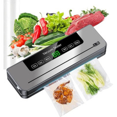 ESoundvol 6-in-1 Vacuum Sealer 65KPA Vacuum Sealer for Food, with Cutter and Visible Digital LED Countdown Display for Dry or Moist Food, 10 Professional Foil Bags, Grey