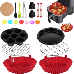 Air Fryer Accessories Set of 16 for Ninja Dual AF300UK AF400UK Includes Silicone Air Fryer Liner & Dual Air Fryer Rack & Paper Lining etc Dual Air Fryer Accessories Compatible with Oven, Microwave