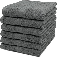 ZOLLNER Set of 6 Hand Towels 100% Cotton 500 g/m² Approx. 50 x 100 cm Grey